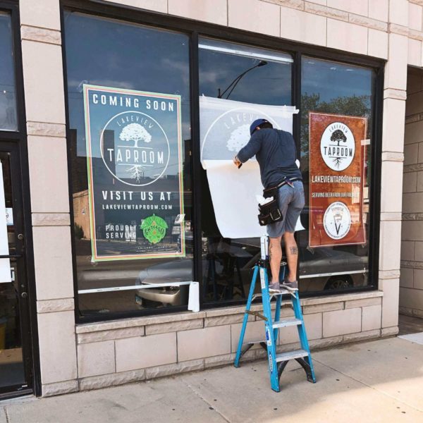Lakeview Taproom signage going up