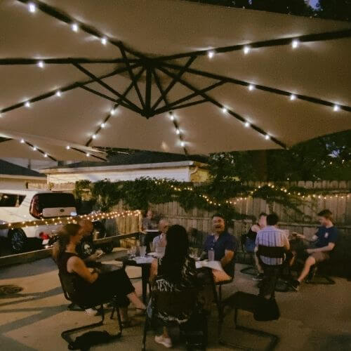 Beer lovers on the patio at the Lakeview Taproom