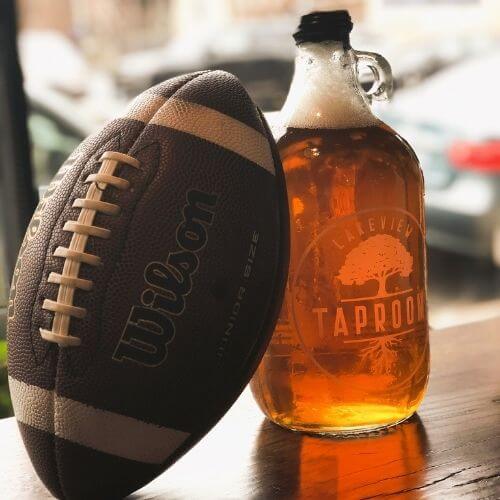 Football & beer growler at Lakeview Taproom